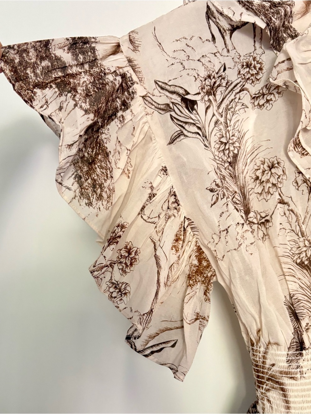 Sandro Ruffled Printed Gauze Midi Dress NWT Ecru FR 36 US 4 Toile Print - Picture 4 of 13